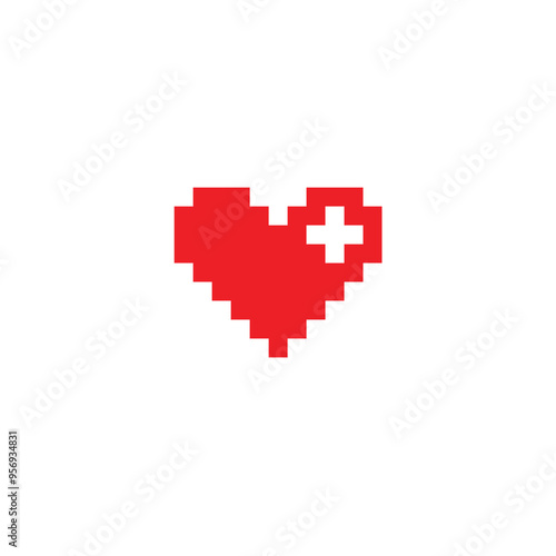 pixel heart aid icon. medical sign pixel art icon vector 8 bit logo 