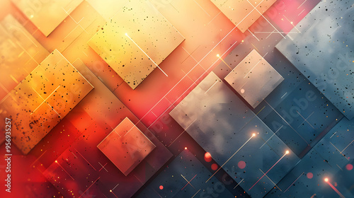 Abstract Background with Geometric Shapes and Glowing Lines