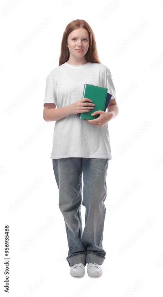 Teenage girl with books on white background Teenage girl with books on white background
