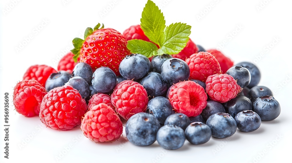 Fresh Assorted Berries on White Background - High-Quality Stock Image Fresh Assorted Berries on White Background - High-Quality Stock Image