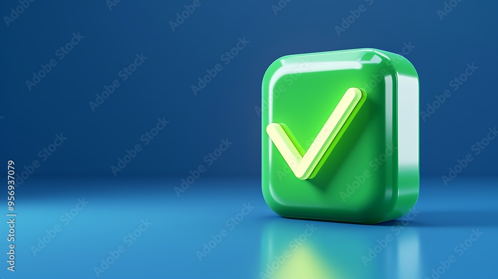 A green checkmark icon on a blue background symbolizing confirmation, approval, or completion of a task. Modern and minimalist design. A green checkmark icon on a blue background symbolizing confirmation, approval, or completion of a task. Modern and minimalist design.