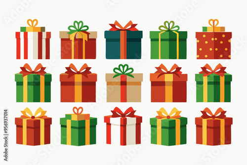 Christmas Gift box set vector  illustration, Xmas gift box collection on white background