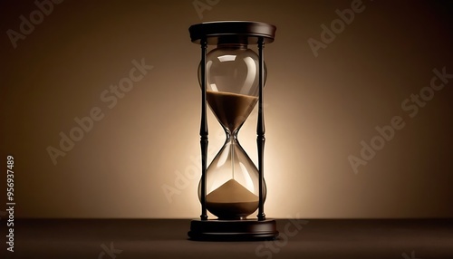 Elegant sand timer on black background, symbolizing time and decor,Sanduhr vor schwarzem Hintergrund, Zeit abgelaufen,8