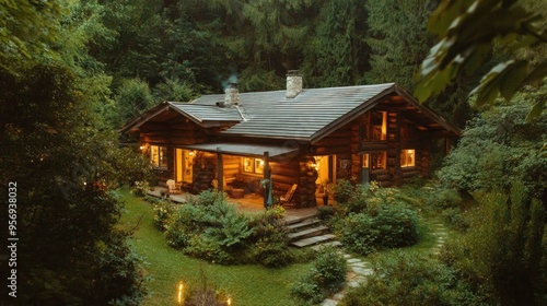 Rustic log chalet surrounded by the tranquility of the forest, perfect for a nature retreat. - photo