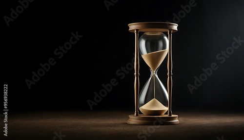 Elegant sand timer on black background, symbolizing time and decor,Sanduhr vor schwarzem Hintergrund, Zeit abgelaufen,4 photo