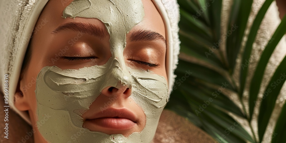 Spa facial mask with natural clay and botanical extracts, skincare ritual Spa facial mask with natural clay and botanical extracts, skincare ritual