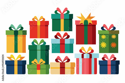 Christmas Gift box set vector  illustration, Xmas gift box collection on white background