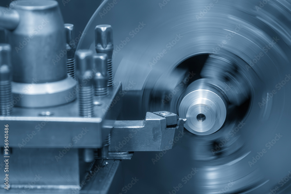 The turning machine operation with continue chip in the light blue scene. The turning machine operation with continue chip in the light blue scene.