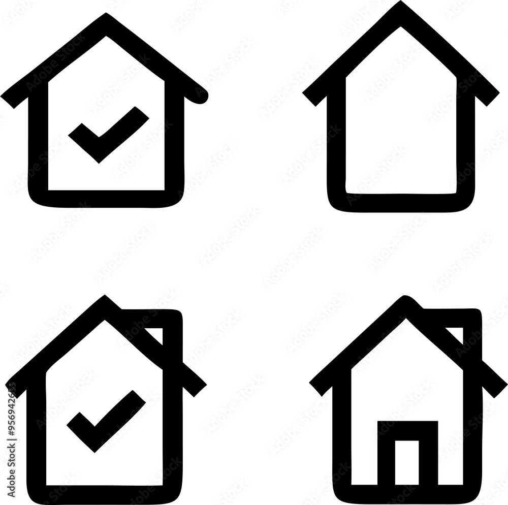 A comprehensive set of home icons designed for digital platforms, offering a range of house shapes from traditional to modern. This collection includes multiple variations, such as simple rooftops, A comprehensive set of home icons designed for digital platforms, offering a range of house shapes from traditional to modern. This collection includes multiple variations, such as simple rooftops,