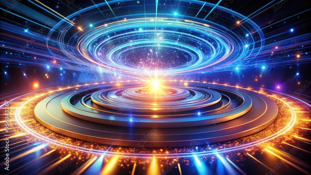 Futuristic circles of light merge and swirl in a mesmerizing dance, symbolizing the rapid evolution of digital innovation and technological advancements in a modern world. Futuristic circles of light merge and swirl in a mesmerizing dance, symbolizing the rapid evolution of digital innovation and technological advancements in a modern world.
