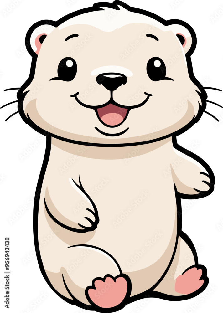 Fototapeta premium Isolated cute baby white sea otter cartoon illustration png, character for children book, animal life, kids, activity book, baby shower, sticker, anime, nature, polar bear, fantasy, fun, drawing, art