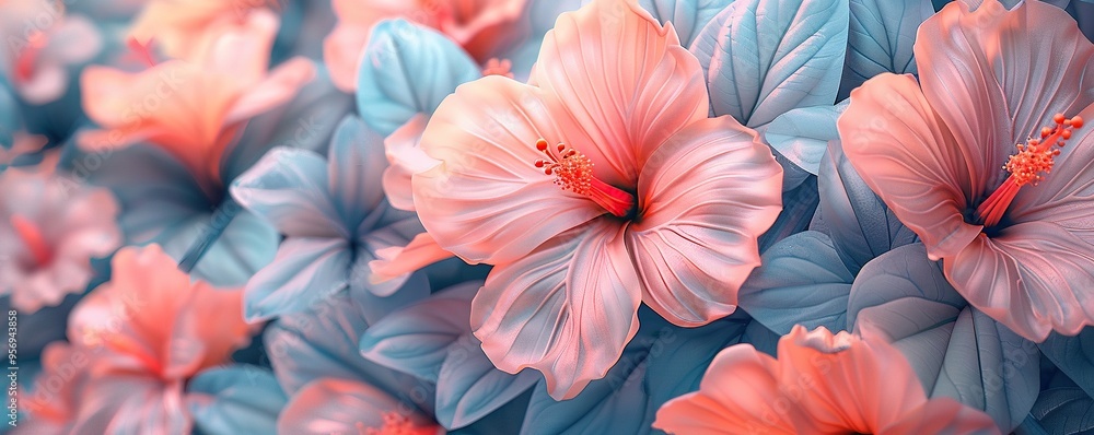 Soft Pink Hibiscus Flowers with Blue-Green Leaves Soft Pink Hibiscus Flowers with Blue-Green Leaves