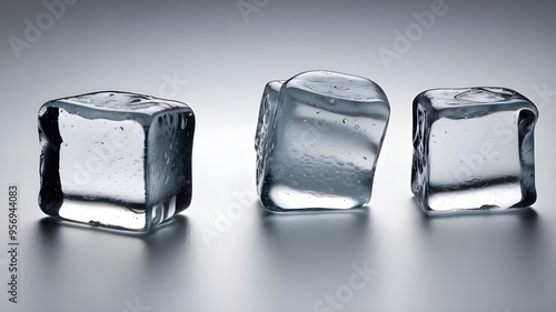 Four flying ice cube bits on a white background 