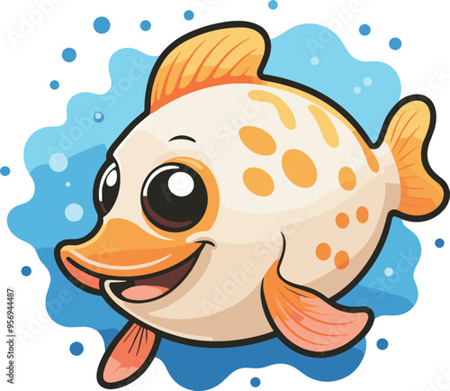 Cute chubby fish cartoon character illustration on transparent background png, ocean animal clipart, sea life, aquatic, children book, kids, activity book, baby shower, aquarium, sticker, nature, draw