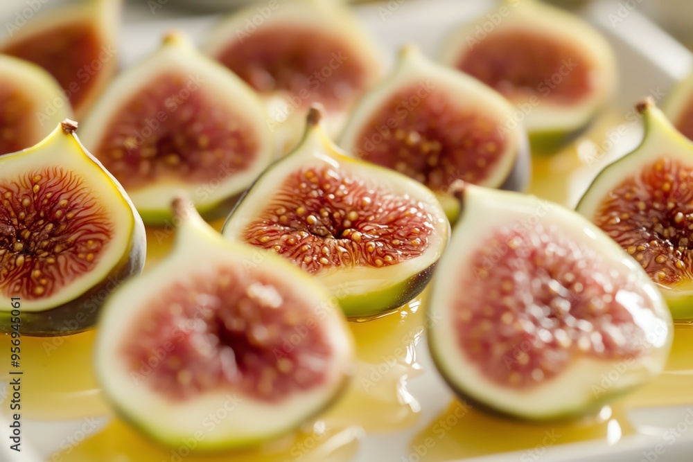 Fresh, ripe figs arranged on a plate, showcasing their vibrant color and juicy texture, perfect for culinary presentations. Fresh, ripe figs arranged on a plate, showcasing their vibrant color and juicy texture, perfect for culinary presentations.