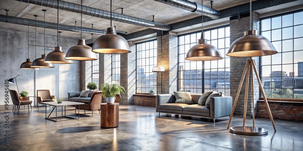 giant floor lamps industrial style lighting metallic textures urban office space giant floor lamps industrial style lighting metallic textures urban office space