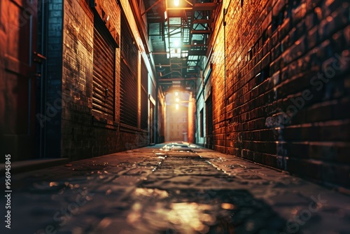 A small alley next to row houses that looks scary photo