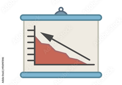 Pantalla de proyector con gráfico rojo con pérdidas