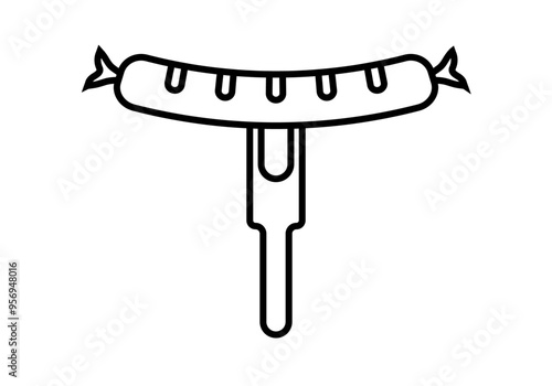 Icono negro de salchicha pinchada en un tenedor