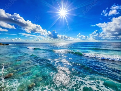 sea ​​or ocean view with blue clouds in the afternoon