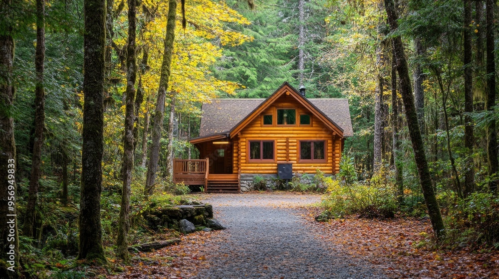 Serene log chalet nestled among trees in a peaceful forest, ideal for a rustic nature getaway. Serene log chalet nestled among trees in a peaceful forest, ideal for a rustic nature getaway.