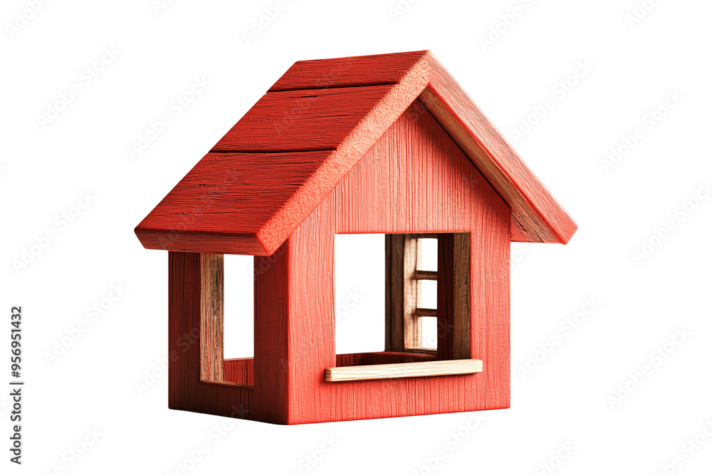 A charming red wooden house model, isolated on transparent background. A charming red wooden house model, isolated on transparent background.