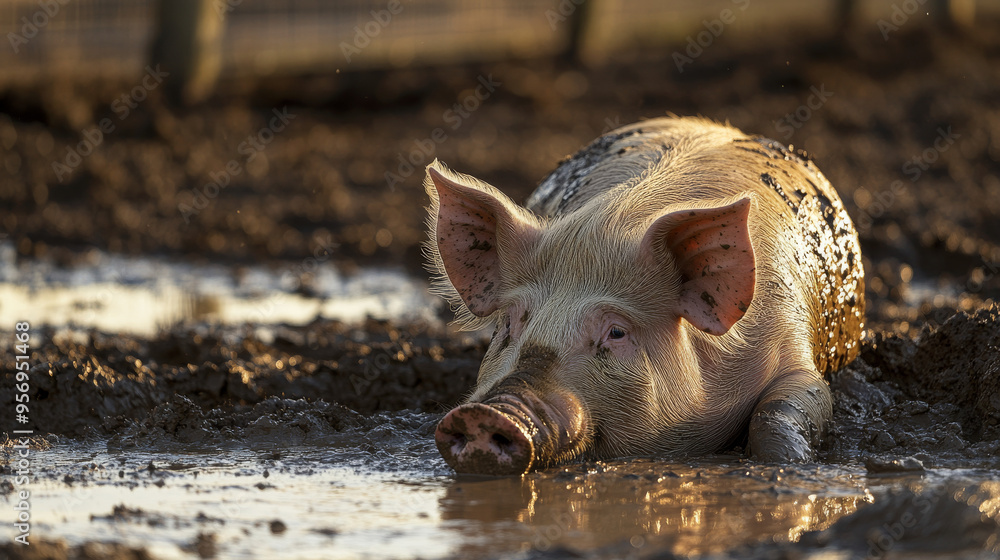 Muddy Pig Enjoying a Bath in the Farm Muddy Pig Enjoying a Bath in the Farm