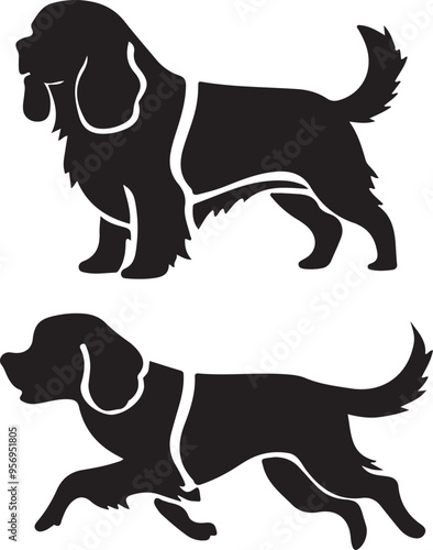 Cavalier King Charles Spaniel Dog Vector Silhouette Set