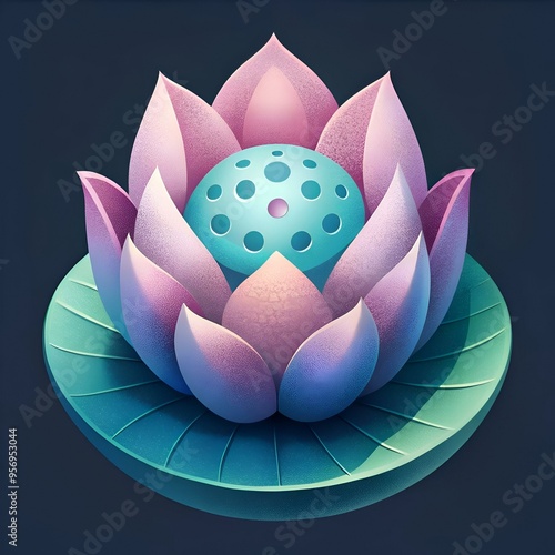 A stylized. vibrant lotus flower with a unique geometric center. photo