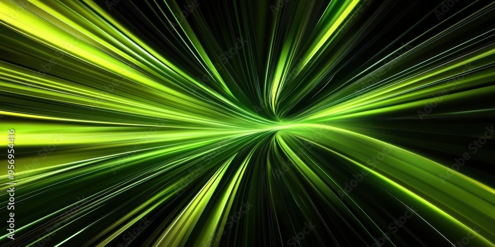 Obraz premium Dynamic green light streaks creating a vibrant and energetic background, perfect for technology or creative designs.