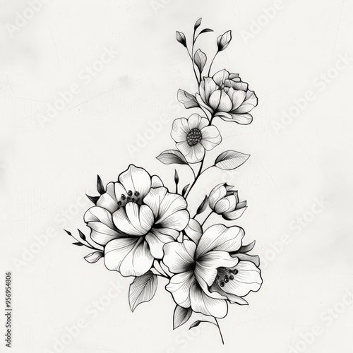 flower, draw, vector, black art, tattoo style, tattoo, floral, illustration, pattern, leaf, nature, vintage, drawing, sketch, plant, design, art, decoration, branch, rose, blossom, element, black, wed