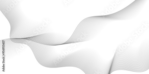 Gray wave curve lines abstract background with flowing particles. Digital energy waves technology concept. Modern backdrop design for business, presentation, banner.