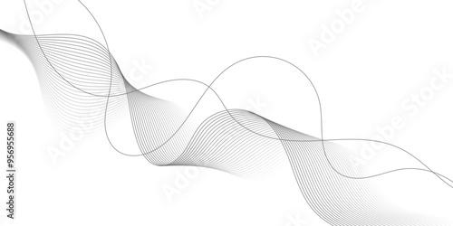 Gray wave curve lines abstract background with flowing particles. Digital energy waves technology concept. Modern backdrop design for business, presentation, banner.