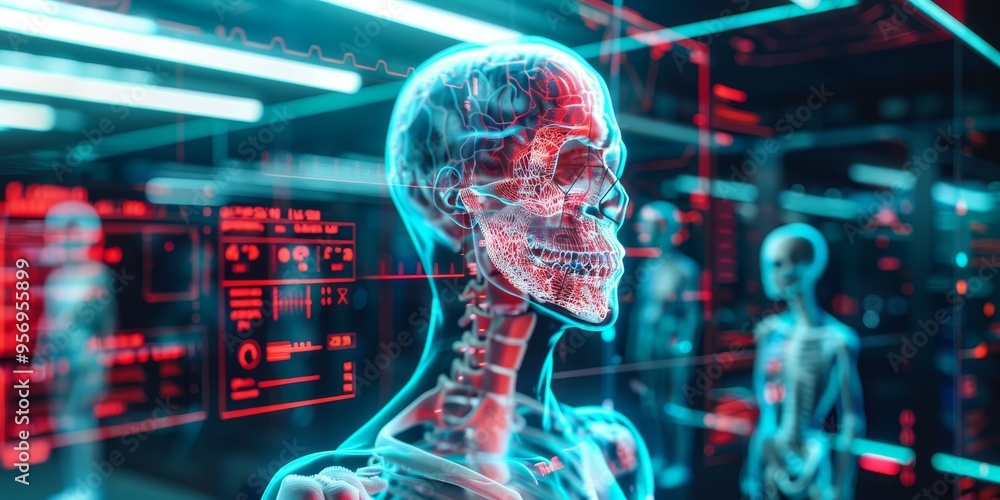 Holographic medical scan of a patient's anatomy, aiding in medical diagnosis and treatment Holographic medical scan of a patient's anatomy, aiding in medical diagnosis and treatment