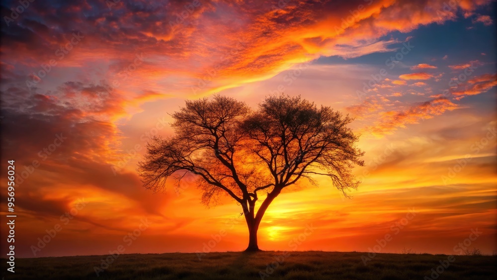 A delicate heart-shaped silhouette is formed by a lone tree's branches against a vibrant orange sunset sky, evoking feelings of love, nature, and serenity. A delicate heart-shaped silhouette is formed by a lone tree's branches against a vibrant orange sunset sky, evoking feelings of love, nature, and serenity.