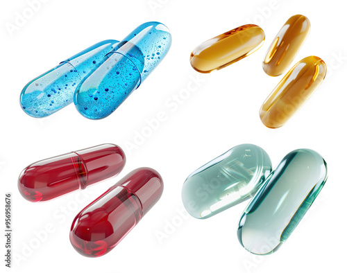 Set of soft gel capsules, cut out photo