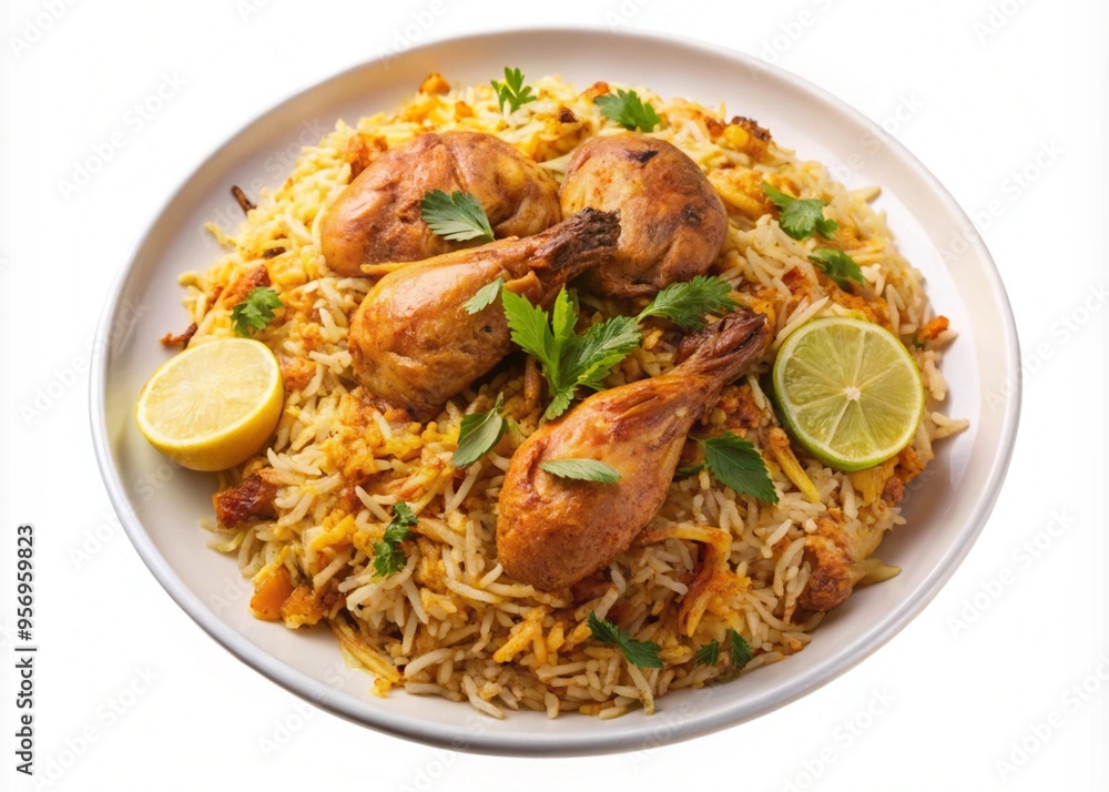Chicken Biryani in White Plate isolate on white background Chicken Biryani in White Plate isolate on white background