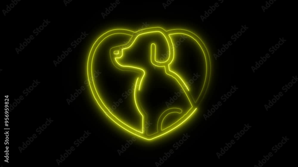 Neon Pet Love Icon - Glowing Heart with Dog Symbol on Black Background Representing Affection, Care, and Modern High-Tech Expression of Pet Love in Digital Art and Design Neon Pet Love Icon - Glowing Heart with Dog Symbol on Black Background Representing Affection, Care, and Modern High-Tech Expression of Pet Love in Digital Art and Design