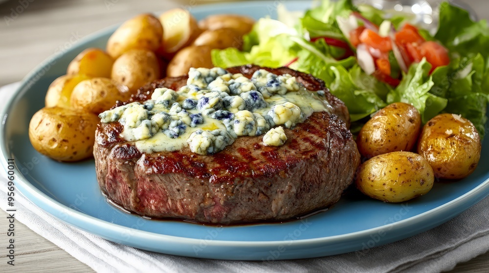 Grilled Steak with Blue Cheese and Roasted Potatoes Grilled Steak with Blue Cheese and Roasted Potatoes