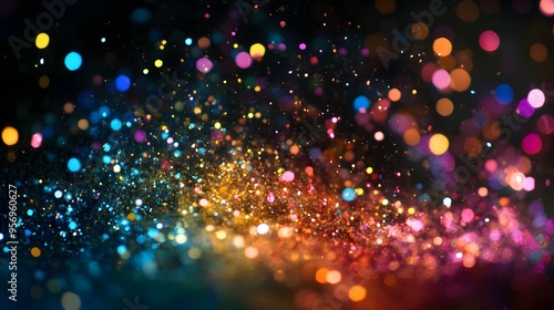 Glitter Explosion: A mid-air explosion of glitter in various colors, creating a sparkling cloud of tiny particles. 