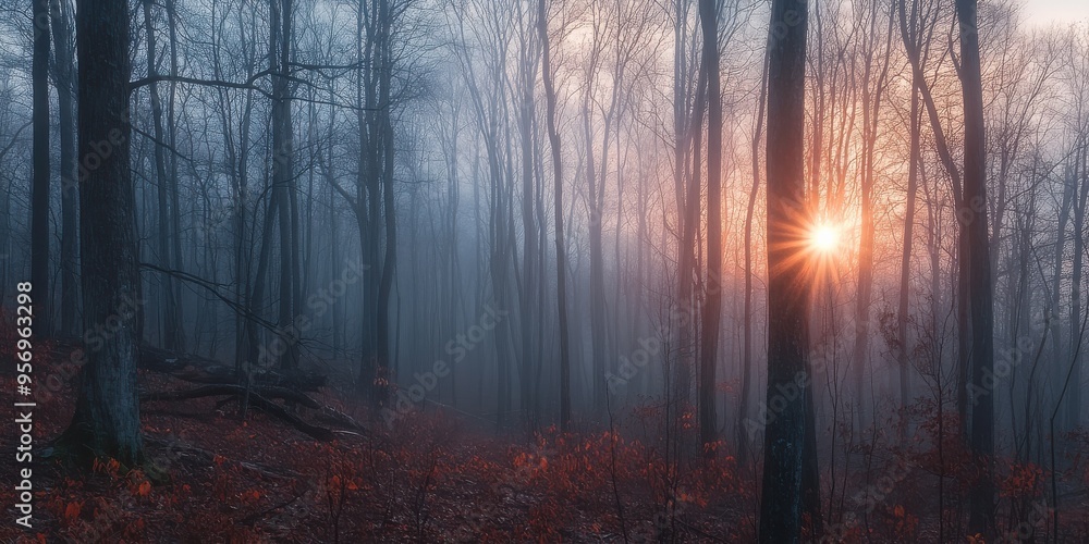 Naklejka premium A foggy morning in the woods