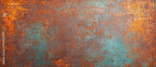 A textured surface featuring a blend of rust and turquoise hues, perfect for backgrounds and artistic design projects.