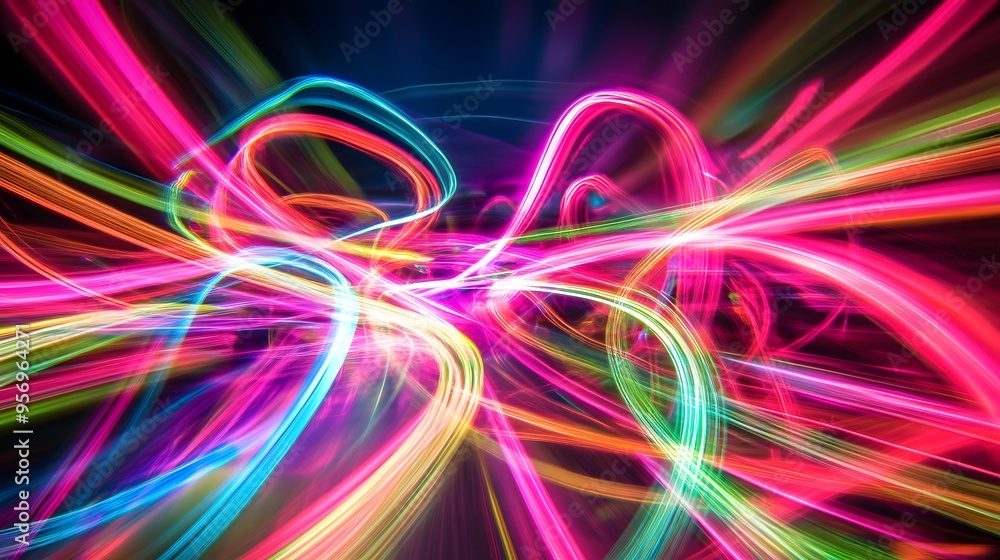 Glowing Neon Light Trails: Intersecting neon light trails in vibrant colors like pink and green, floating in a dark space, creating an abstract dance of light.
Glowing Neon Light Trails: Intersecting neon light trails in vibrant colors like pink and green, floating in a dark space, creating an abstract dance of light.