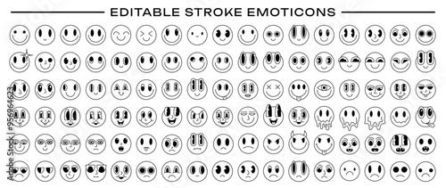 Set of linear emoji faces icons. Comic Emoticons Signs Vector Design. Collection of Funny Characters with Different Emotions.