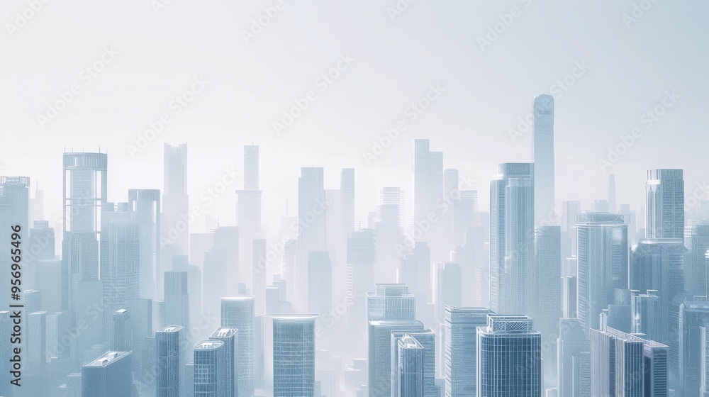A serene, mist-covered cityscape showcasing modern skyscrapers protruding through the fog, evoking a sense of calm and majesty. A serene, mist-covered cityscape showcasing modern skyscrapers protruding through the fog, evoking a sense of calm and majesty.