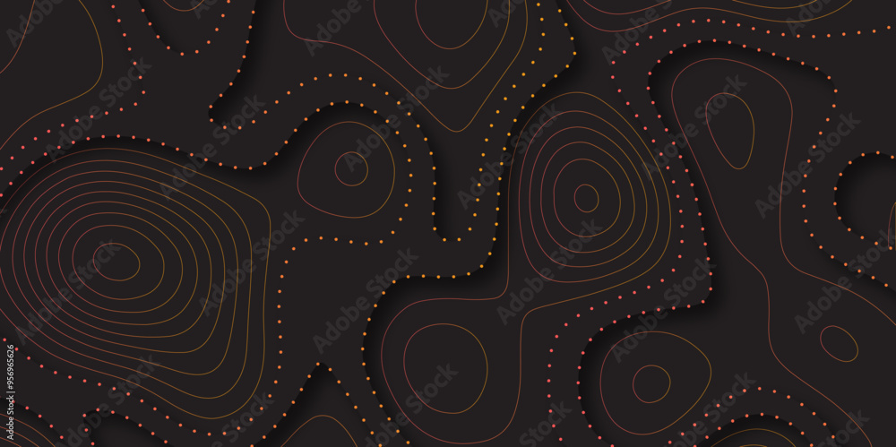 Abstract black colorful gradient Topographic line map pattern background. Contour elevation topographic and textured Background Modern design with black background with topographic wavy Patte and dot Abstract black colorful gradient Topographic line map pattern background. Contour elevation topographic and textured Background Modern design with black background with topographic wavy Patte and dot