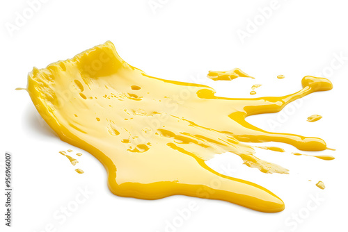 Closeup of melted cheese splash isolated on white background