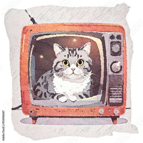 Cat Relaxing in a Vintage Television Set Home Cat Retro TV Purrfect Vintage Purrfectly Relaxing Unique Love Playful Star Connoisseur Homebody World Modern Cat's Decor Real Master Time Set Television
