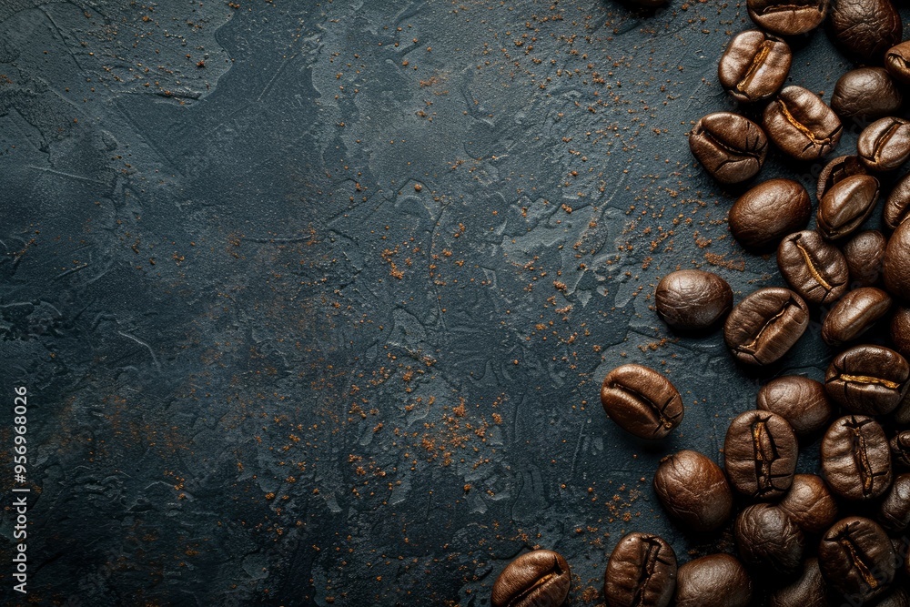 Brown Roasted Coffee Beans Closeup On Dark Background with generative ai Brown Roasted Coffee Beans Closeup On Dark Background with generative ai