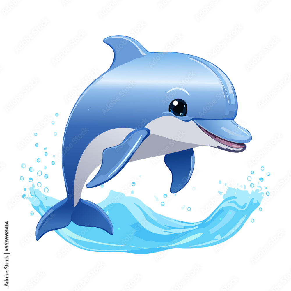 Naklejka premium Dolphin Cute Small Cartoon Baby Animal Character 